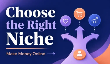 Clean visual showing the process of choose the right niche for making money online, with a simple path-style layout representing different online business ideas. 2026